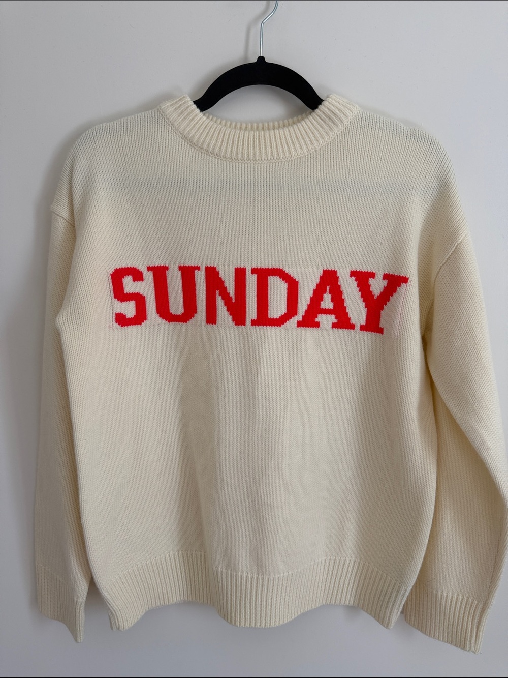 English Factory Cream Crewneck Sweater with Red "SUNDAY" Graphic